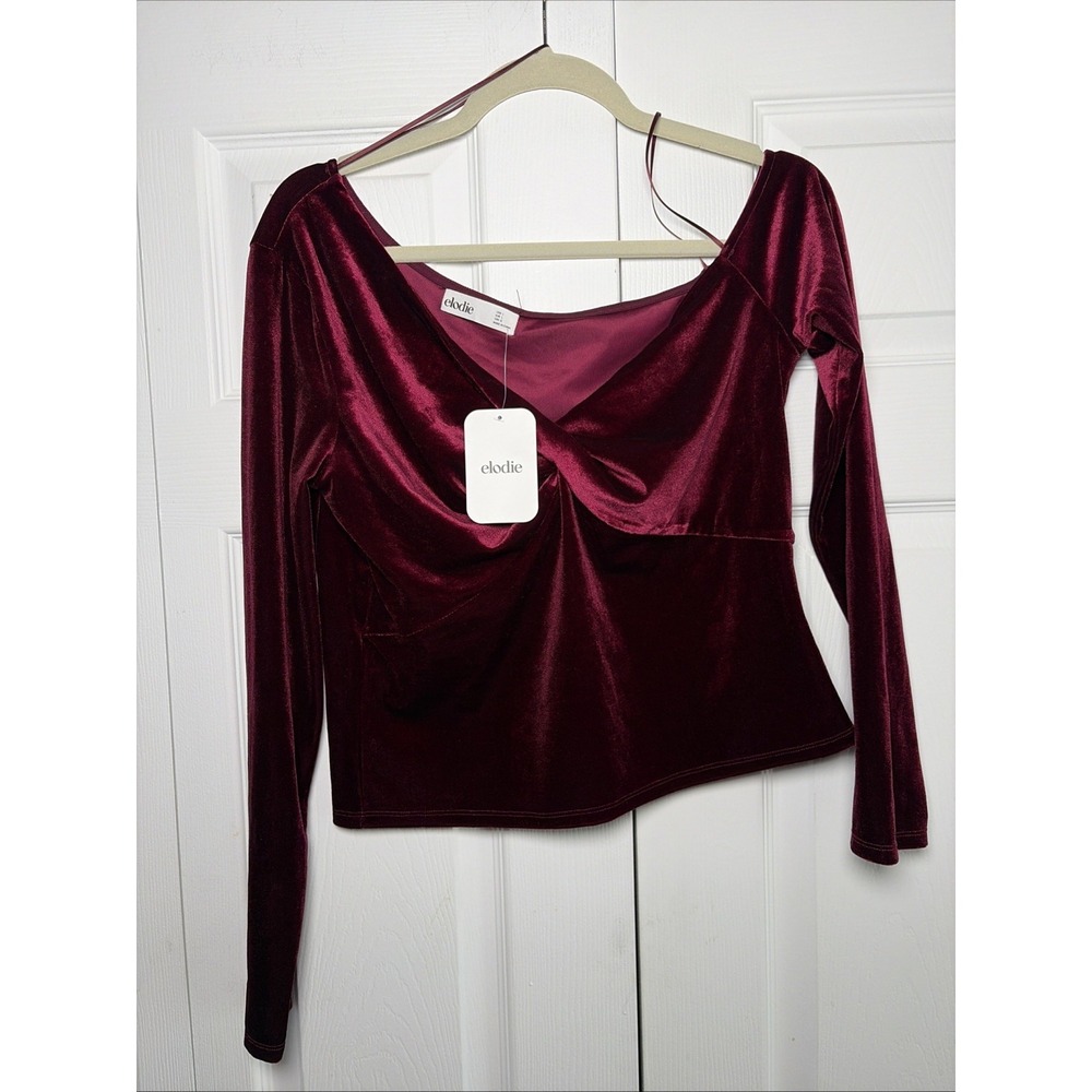 Elodie Twist Front Velvet Top Womens Size L Burgundy Holiday NEW